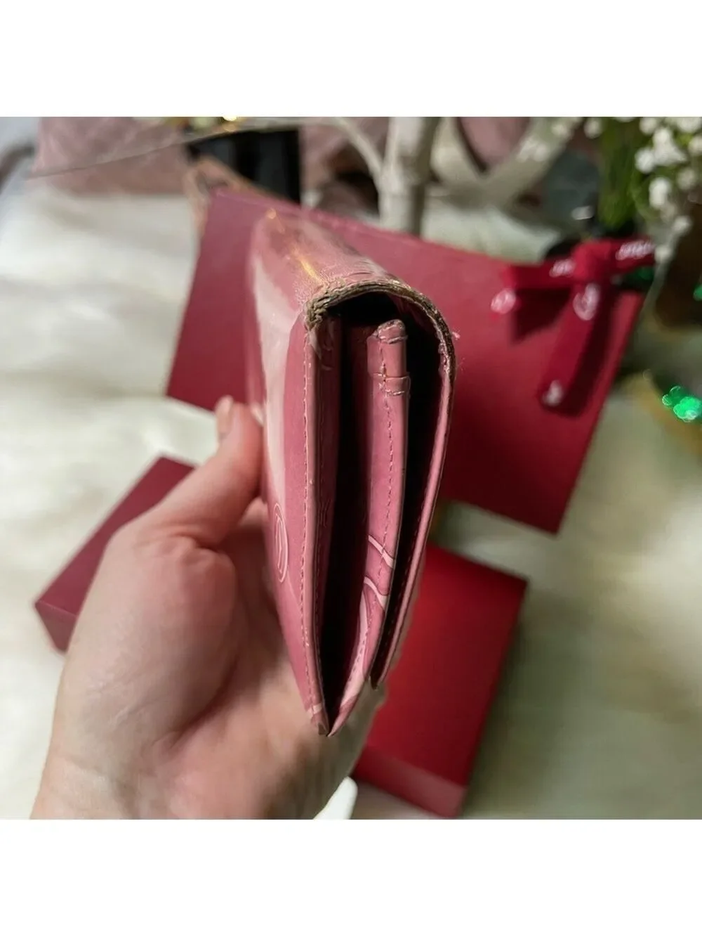 CARTIER MUST DE CARTIER HAPPY BIRTHDAY PINK PATENT LEATHER WALLET AUTHENTIC